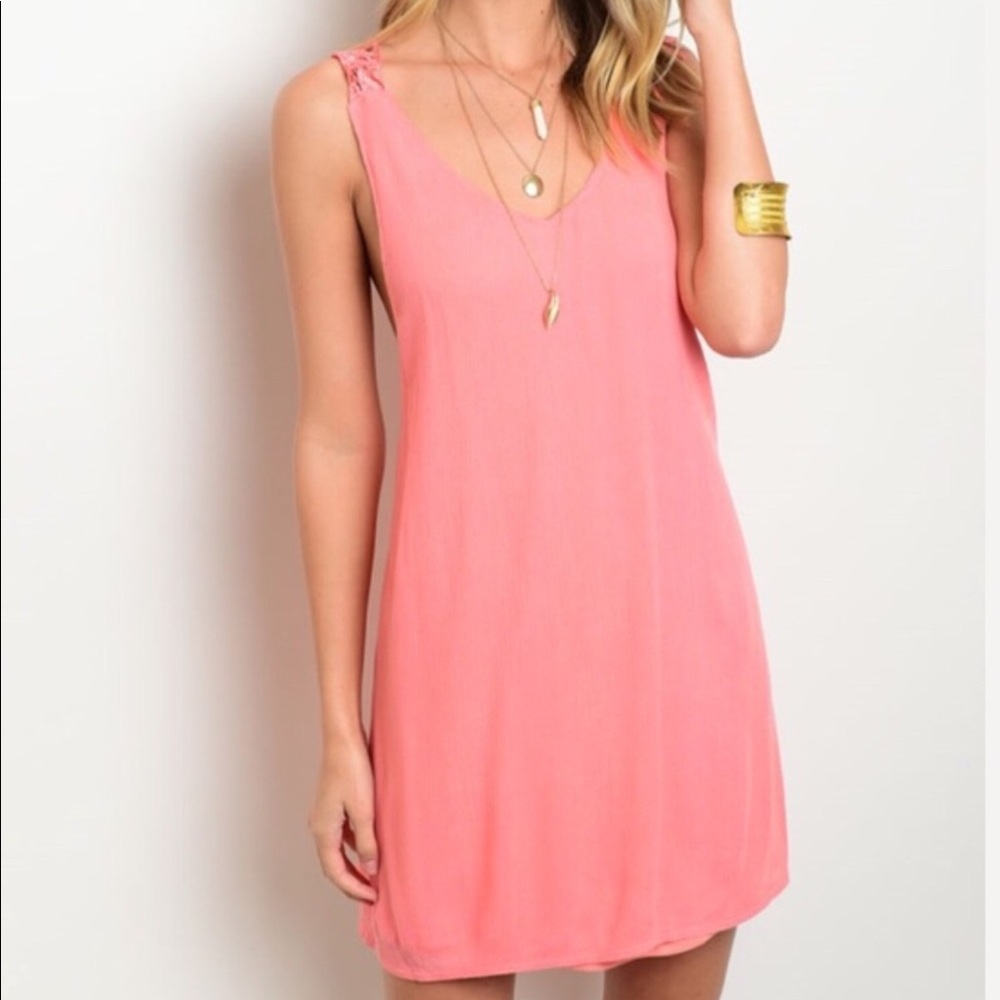 CORAL CRISS-CROSS LACE DESIGN DRESS - Picture 4 of 8